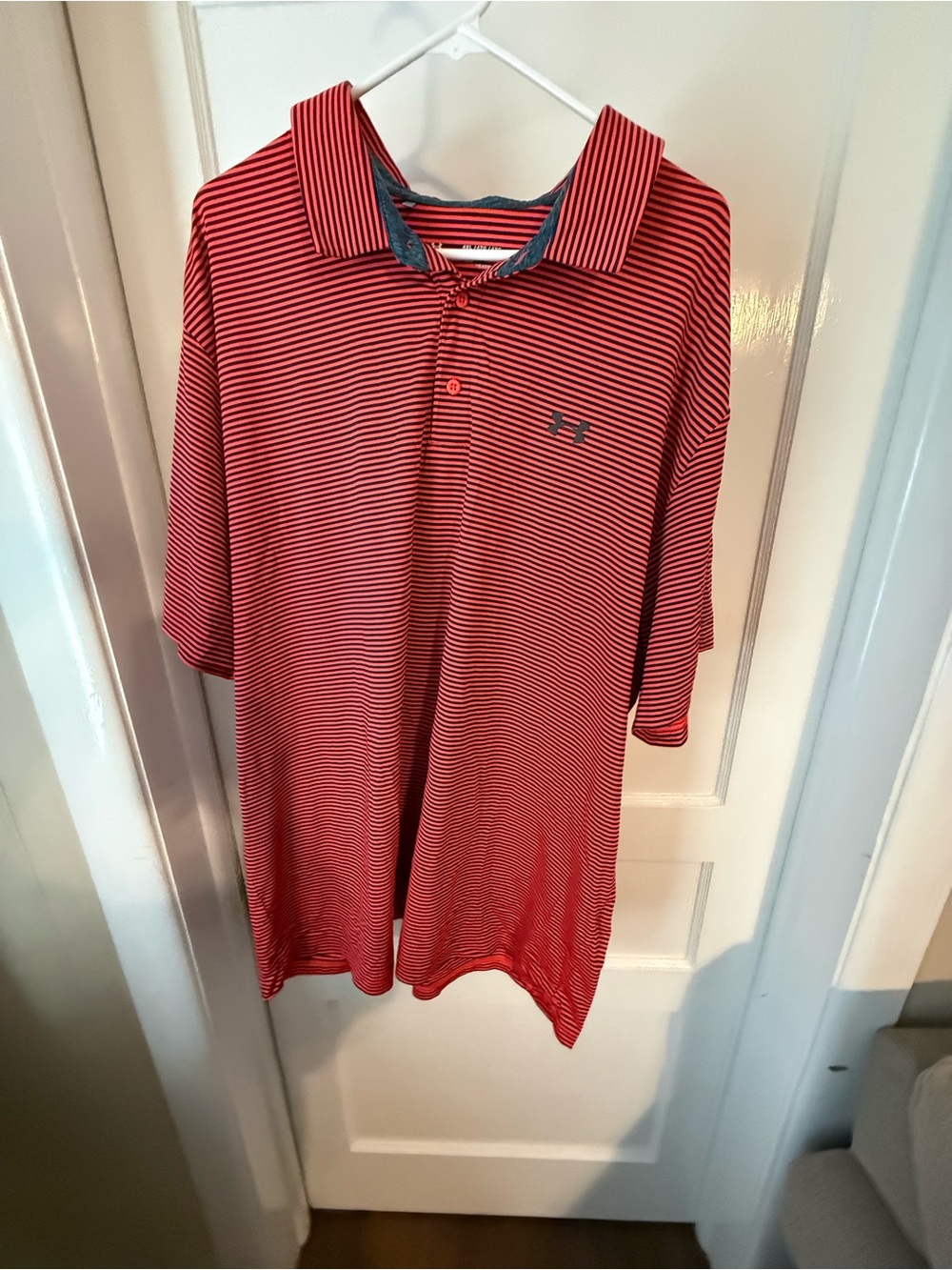Under Armour Red and Black Thin-Striped Men’s Polo